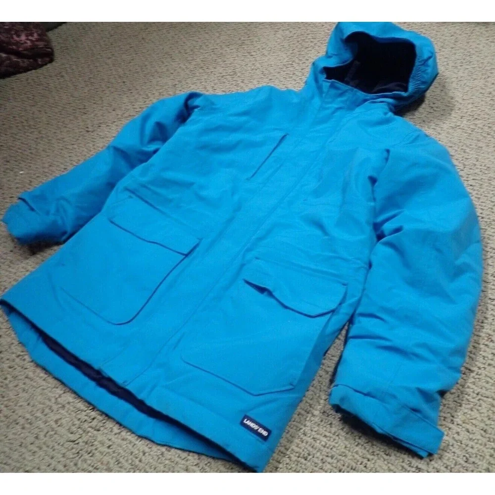 Lands' End Winter Parka Girls Size Medium‎ 10/12 Blue Excellent Insulated Hooded